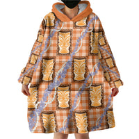 Aloha Hawaii Tiki Palaka Motifs Wearable Blanket Hoodie Honohono Lei Orange Elegant Vibes
