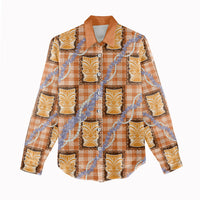 Aloha Hawaii Tiki Palaka Motifs Women Casual Shirt Honohono Lei Orange Elegant Vibes LT14 - Polynesian Pride