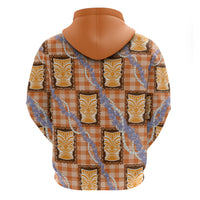 Aloha Hawaii Tiki Palaka Motifs Zip Hoodie Honohono Lei Orange Elegant Vibes