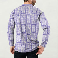 Aloha Hawaii Tiki Palaka Motifs Button Sweatshirt Honohono Lei Purple Elegant Vibes LT14 - Polynesian Pride