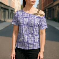 Aloha Hawaii Tiki Palaka Motifs Cross Shoulder Shirt Honohono Lei Purple Elegant Vibes