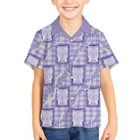 Aloha Hawaii Tiki Palaka Motifs Family Matching Mermaid Dress and Hawaiian Shirt Honohono Lei Purple Elegant Vibes LT14 Son's Shirt Purple - Polynesian Pride
