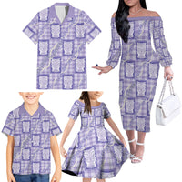 Aloha Hawaii Tiki Palaka Motifs Family Matching Off The Shoulder Long Sleeve Dress and Hawaiian Shirt Honohono Lei Purple Elegant Vibes LT14 - Polynesian Pride