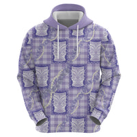 Aloha Hawaii Tiki Palaka Motifs Hoodie Honohono Lei Purple Elegant Vibes