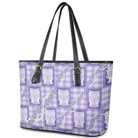 Aloha Hawaii Tiki Palaka Motifs Leather Tote Bag Honohono Lei Purple Elegant Vibes LT14 - Polynesian Pride