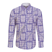 Aloha Hawaii Tiki Palaka Motifs Long Sleeve Button Shirt Honohono Lei Purple Elegant Vibes LT14 Unisex Purple - Polynesian Pride