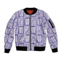 Aloha Hawaii Tiki Palaka Motifs Sleeve Zip Bomber Jacket Honohono Lei Purple Elegant Vibes LT14 Unisex Purple - Polynesian Pride