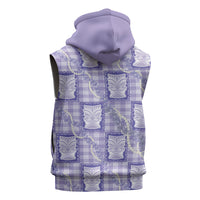 Aloha Hawaii Tiki Palaka Motifs Sleeveless Zip Hoodie Honohono Lei Purple Elegant Vibes