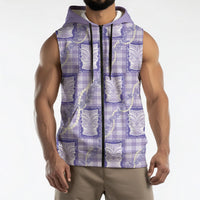 Aloha Hawaii Tiki Palaka Motifs Sleeveless Zip Hoodie Honohono Lei Purple Elegant Vibes