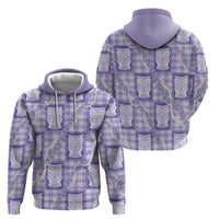 Aloha Hawaii Tiki Palaka Motifs Zip Hoodie Honohono Lei Purple Elegant Vibes