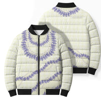 Hawaii Honohono Palaka Motifs Bomber Puffer Jacket Hawaiian Orchid Lei