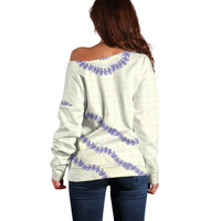 Hawaii Honohono Palaka Motifs Off Shoulder Sweater Hawaiian Orchid Lei
