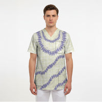 Hawaii Honohono Palaka Motifs Scrub Top Hawaiian Orchid Lei