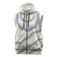 Hawaii Honohono Palaka Motifs Sleeveless Zip Hoodie Hawaiian Orchid Lei LT14 Cream - Polynesian Pride