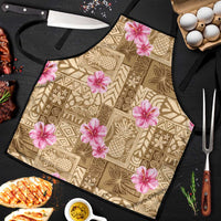Beige Hawaii Hibiscus With Tropical Flowers Motifs Apron - Polynesian Pride