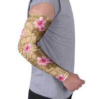 Beige Hawaii Hibiscus With Tropical Flowers Motifs Arm Sleeves - Polynesian Pride