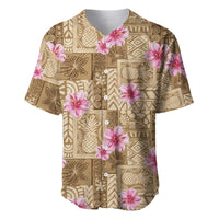 Beige Hawaii Hibiscus With Tropical Flowers Motifs Baseball Jersey LT14 Beige - Polynesian Pride