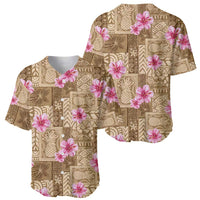 Beige Hawaii Hibiscus With Tropical Flowers Motifs Baseball Jersey LT14 - Polynesian Pride