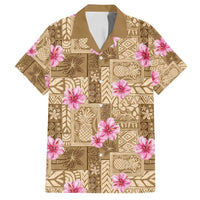 Beige Hawaii Hibiscus With Tropical Flowers Motifs Family Matching Off Shoulder Maxi Dress and Hawaiian Shirt - Polynesian Pride