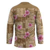 Beige Hawaii Hibiscus With Tropical Flowers Motifs Hockey Jersey - Polynesian Pride