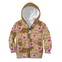 Beige Hawaii Hibiscus With Tropical Flowers Motifs Kid Hoodie - Polynesian Pride