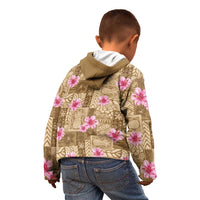 Beige Hawaii Hibiscus With Tropical Flowers Motifs Kid Hoodie - Polynesian Pride