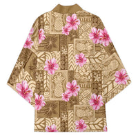 Beige Hawaii Hibiscus With Tropical Flowers Motifs Kimono - Polynesian Pride