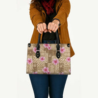 Beige Hawaii Hibiscus With Tropical Flowers Motifs Leather Bag - Polynesian Pride