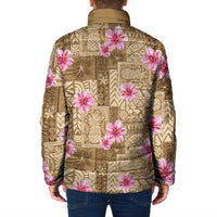 Beige Hawaii Hibiscus With Tropical Flowers Motifs Padded Jacket - Polynesian Pride