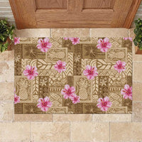 Beige Hawaii Hibiscus With Tropical Flowers Motifs Rubber Doormat LT14 Beige - Polynesian Pride