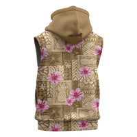 Beige Hawaii Hibiscus With Tropical Flowers Motifs Sleeveless Hoodie - Polynesian Pride