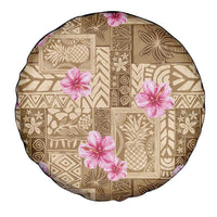 Beige Hawaii Hibiscus With Tropical Flowers Motifs Spare Tire Cover - Polynesian Pride