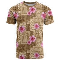 Beige Hawaii Hibiscus With Tropical Flowers Motifs T Shirt - Polynesian Pride