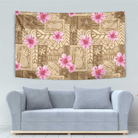 Beige Hawaii Hibiscus With Tropical Flowers Motifs Tapestry - Polynesian Pride