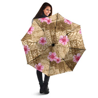 Beige Hawaii Hibiscus With Tropical Flowers Motifs Umbrella - Polynesian Pride