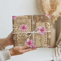Beige Hawaii Hibiscus With Tropical Flowers Motifs Wrapping Paper - Polynesian Pride