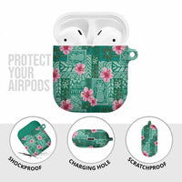 Cyan Hawaii Hibiscus With Tropical Flowers Motifs AirPods Case - Polynesian Pride