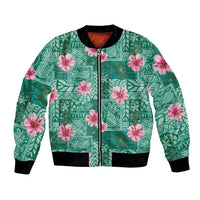 Cyan Hawaii Hibiscus With Tropical Flowers Motifs Bomber Jacket - Polynesian Pride