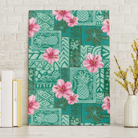 Cyan Hawaii Hibiscus With Tropical Flowers Motifs Canvas Wall Art - Polynesian Pride