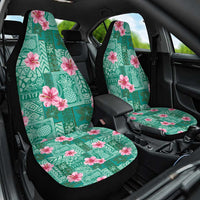 Cyan Hawaii Hibiscus With Tropical Flowers Motifs Car Seat Cover - Polynesian Pride