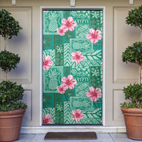 Cyan Hawaii Hibiscus With Tropical Flowers Motifs Door Cover - Polynesian Pride
