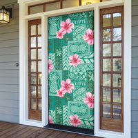 Cyan Hawaii Hibiscus With Tropical Flowers Motifs Door Cover - Polynesian Pride