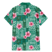 Cyan Hawaii Hibiscus With Tropical Flowers Motifs Family Matching Mermaid Dress and Hawaiian Shirt - Polynesian Pride