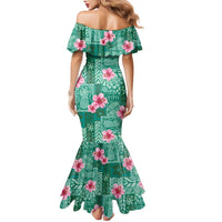 Cyan Hawaii Hibiscus With Tropical Flowers Motifs Family Matching Mermaid Dress and Hawaiian Shirt - Polynesian Pride
