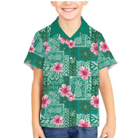 Cyan Hawaii Hibiscus With Tropical Flowers Motifs Family Matching Mermaid Dress and Hawaiian Shirt - Polynesian Pride