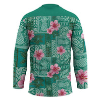 Cyan Hawaii Hibiscus With Tropical Flowers Motifs Hockey Jersey - Polynesian Pride