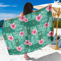 Cyan Hawaii Hibiscus With Tropical Flowers Motifs Sarong - Polynesian Pride