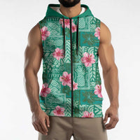 Cyan Hawaii Hibiscus With Tropical Flowers Motifs Sleeveless Zip Hoodie LT14 - Polynesian Pride