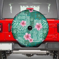 Cyan Hawaii Hibiscus With Tropical Flowers Motifs Spare Tire Cover - Polynesian Pride