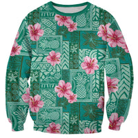 Cyan Hawaii Hibiscus With Tropical Flowers Motifs Sweatshirt - Polynesian Pride